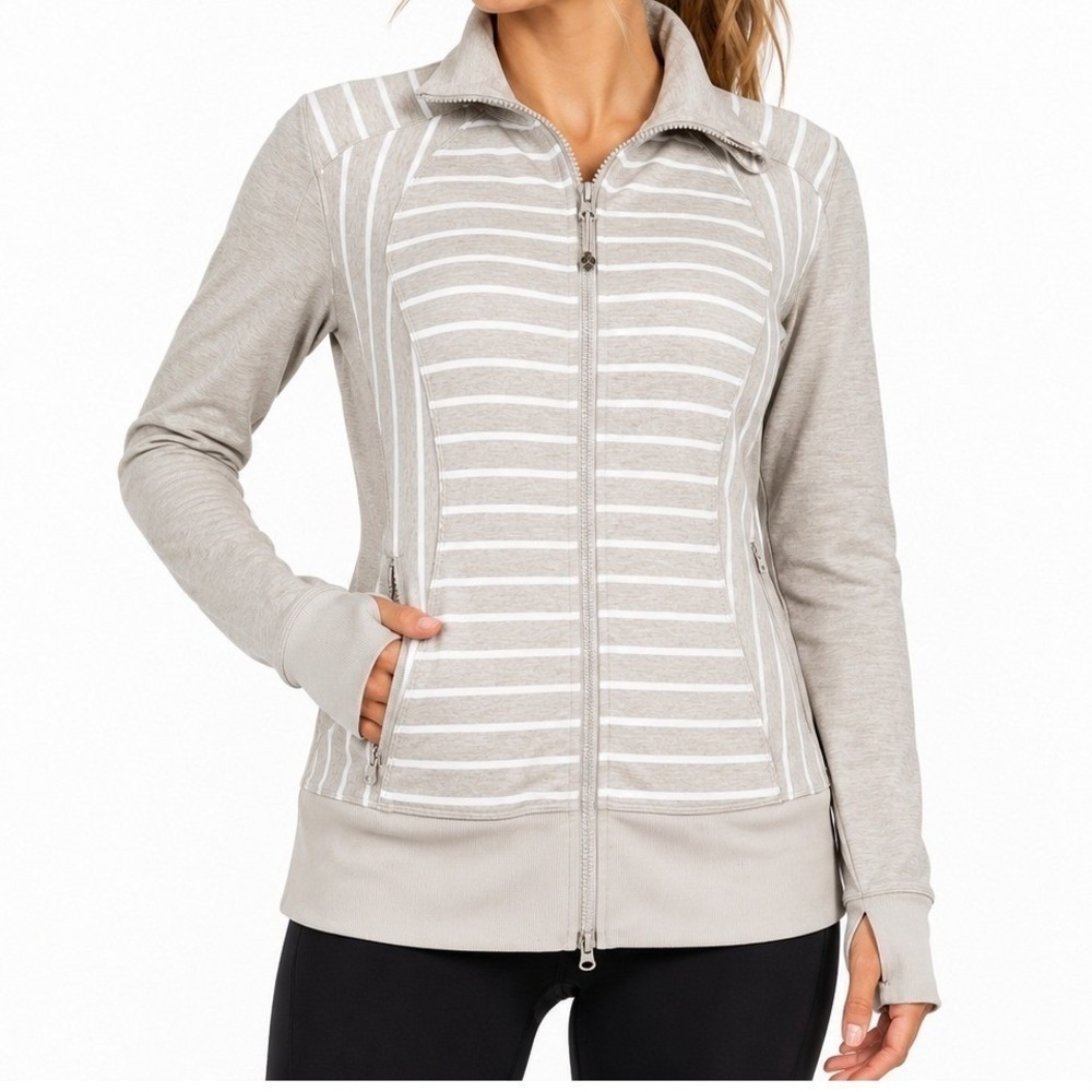 Lululemon Nice Asana Jacket Womens 8 Deauville Stripe Luon Full Zip Yoga